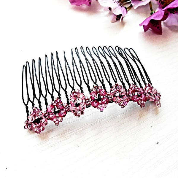 Pink Hair Comb Pearl Floral Bun Holder Maker Accessory Bridal Fork Glass Beads Bridal Wedding Crystal Bridesmaid Retro Boho Bohemian Jewelry