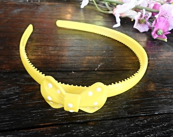 Yellow Bow Headband Tiara Band White Polka Dot Acrylic Plastic Hairband Headpiece Trendy Hair Accessory Girl Women Gift Jewelry