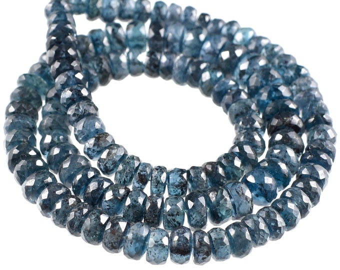 Teal Blue Kyanite Gemstone Moss Kyanite Rondelle Beads Natural Indigo Kyanite Faceted Beads Shape 6-7 MM 16 Inch Strand RGP140-05
