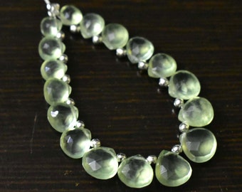 Gemstone Beads Genuine Prehnite Strand 15 Pieces NATURAL PREHNITE SMOOTH Drops Shape Natural Gemstone Cabochon Side Drill Beads Line