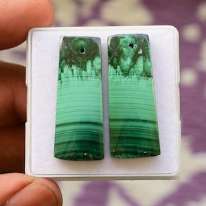 Natural Malachite Drilled Matched Pair Crystal Cabochon Smooth Flat Back Handmade Loose Gemstone For Jewelry Making 33x13 MM 59 Carat