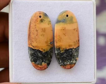 Maligano Jasper Cabochons: Matched Pair Gemstone Beads, 32x14mm