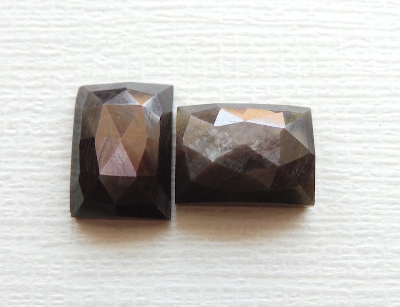 Chocolate Sapphire Natural Copper Shine Sapphire Gemstone One Side Faceted Rose Cut 14x10 MM Rectangle Shape Copper Sapphire 2 Pcs Lot