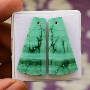 Natural Malachite Drilled Matched Pair Crystal Cabochon Smooth Flat Back Handmade Loose Gemstone For Jewelry Making 33x17 MM 63 Carat