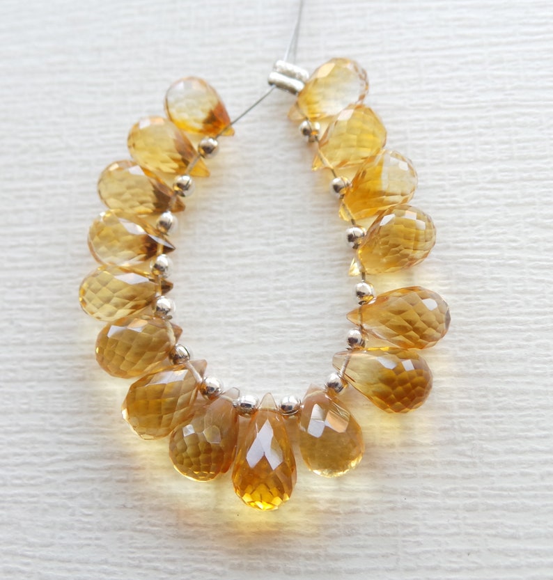 Golden Citrine Citrine Faceted Tear Drop Shape 16 Pcs Briolettes Natural Citrine 8x6-10x6 MM Faceted Citrine AAA Citrine Citrine Beads