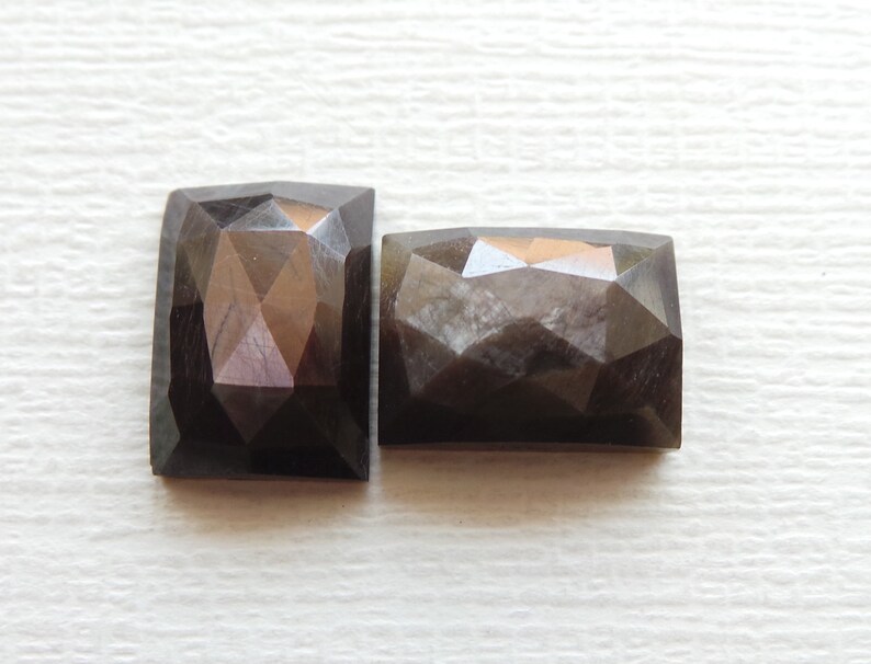 Chocolate Sapphire Natural Copper Shine Sapphire Gemstone One Side Faceted Rose Cut 14x10 MM Rectangle Shape Copper Sapphire 2 Pcs Lot
