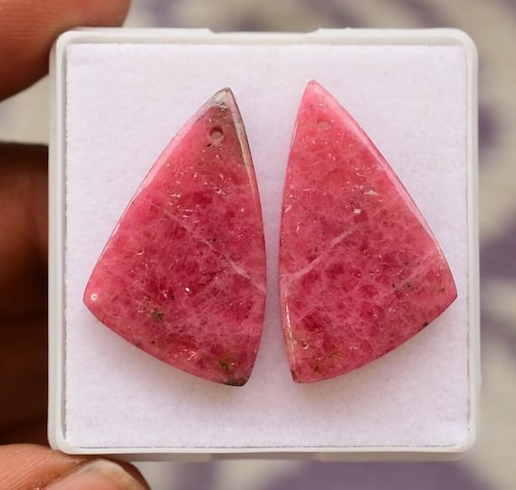 Pink Rhodonite Drilled Gemstone Pair, Black Matrix Rhodonite Cabochon, Matched Earring Stone Supply