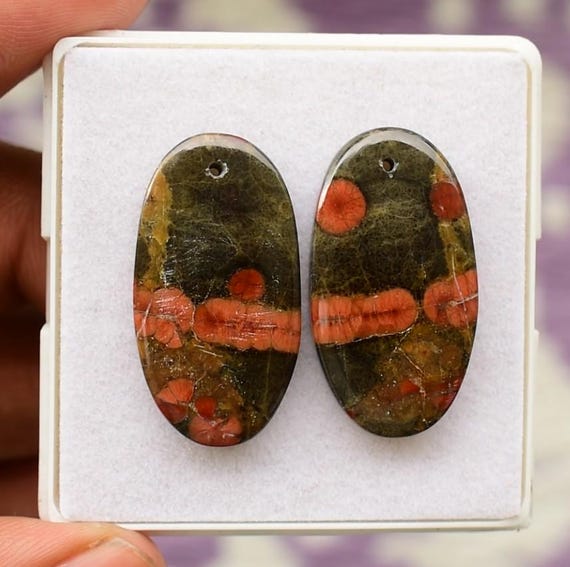 Peanut Obsidian Cabochons: Drilled Gemstone Pair, 30x16 mm