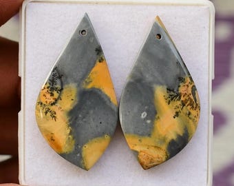 Maligano Jasper Cabochon Pair: Drilled Gemstone Earring Set (48x20 MM, 54 Carat