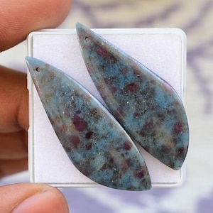 Ruby Kyanite Drilled Matched Pair Cabochon Loose Gemstone For Jewelry Making 46x16 MM