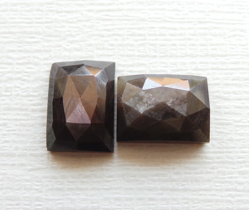 Chocolate Sapphire Natural Copper Shine Sapphire Gemstone One Side Faceted Rose Cut 14x10 MM Rectangle Shape Copper Sapphire 2 Pcs Lot