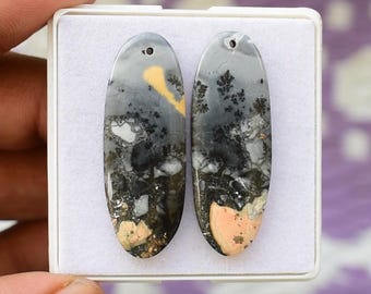 Maligano Jasper Cabochon Pair: 40x14mm Drilled Gemstone Beads