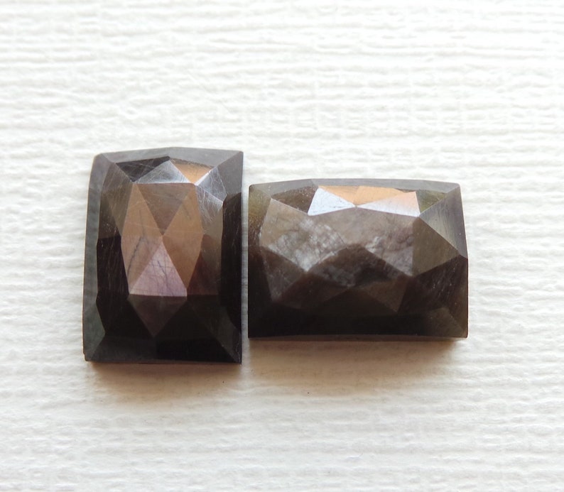 Chocolate Sapphire Natural Copper Shine Sapphire Gemstone One Side Faceted Rose Cut 14x10 MM Rectangle Shape Copper Sapphire 2 Pcs Lot