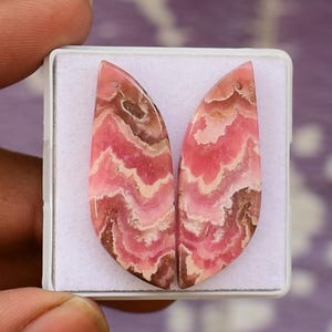 Natural Pink Rhodochrosite Gem Cabochon Drilled Matched Pair Smooth Flat Back Handmade Loose Gemstone