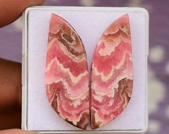 Natural Pink Rhodochrosite Gem Cabochon Drilled Matched Pair Smooth Flat Back Handmade Loose Gemstone