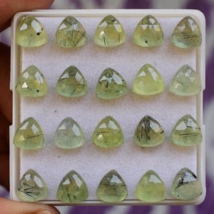 8mm Prehnite Rosecut Trillion Flat Back Gemstone 10 Pieces Lot For Jewelry Making, Pendant, Ring