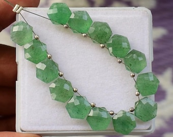 Green Strawberry Quartz Faceted Hexagon Briolette Beads: Handmade Gemstone Pair, 10x10mm