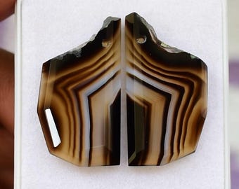 Banded Agate Cabochons: Drilled Matched Pair, 29x15mm