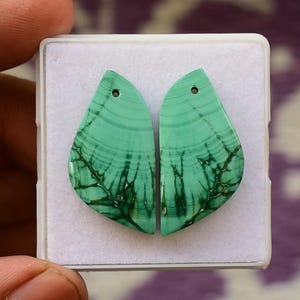 Natural Malachite Drilled Matched Pair Crystal Cabochon Smooth Flat Back Handmade Loose Gemstone For Jewelry Making 29x15 MM 43 Carat