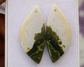 Ocean Jasper Cabochon Pair: Flat Back Gemstone Beads, 38x17mm