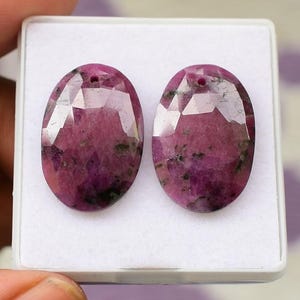 Natural Ruby Drilled Matched Pair Crystal Cabochon Rose Cut Flat Back Handmade Loose Gemstone For Jewelry Making 23x15 MM 34 Ct