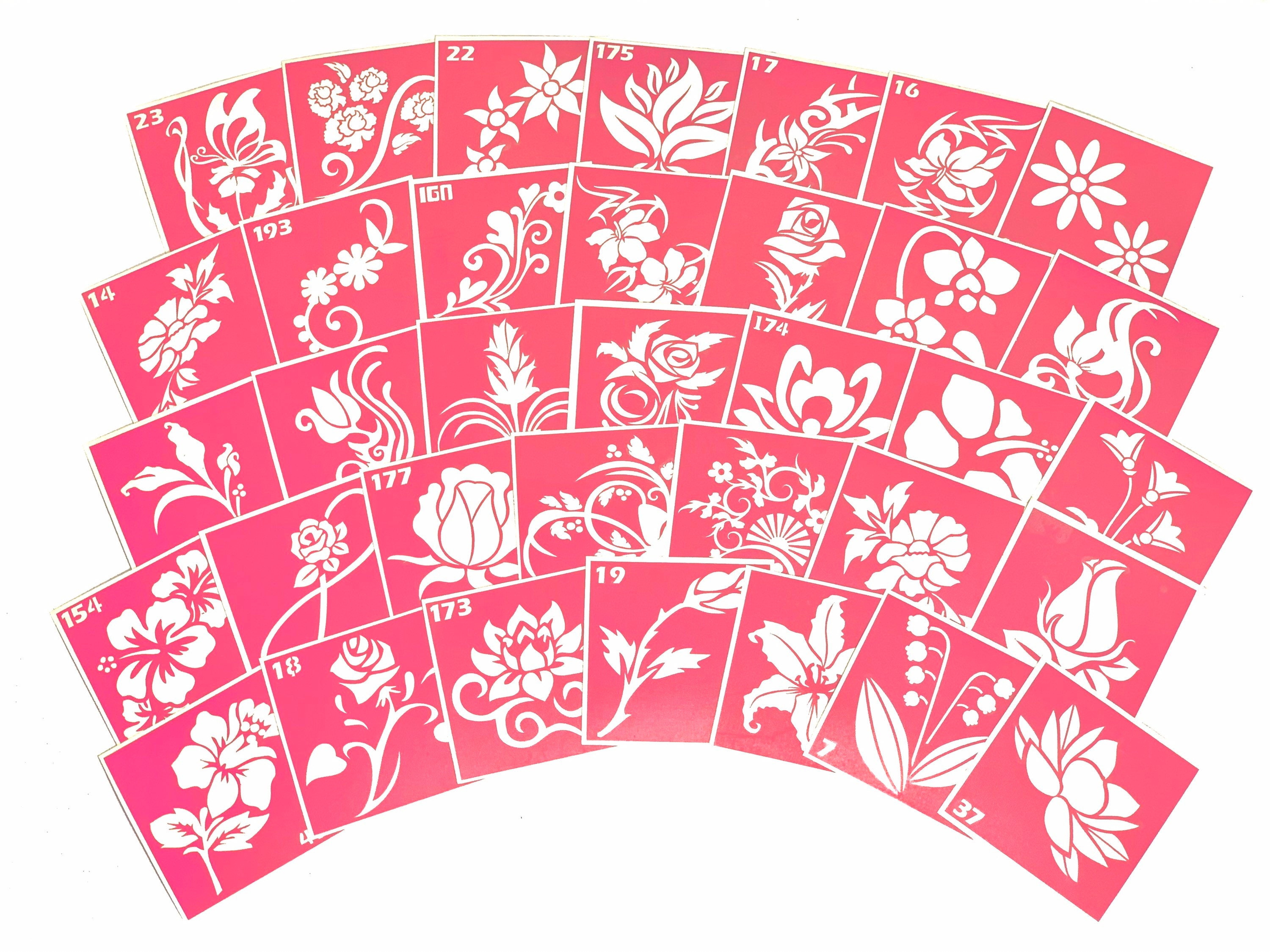 Temporary Tattoo Stencils Set of 35 Flowers for Glitter Etsy UK