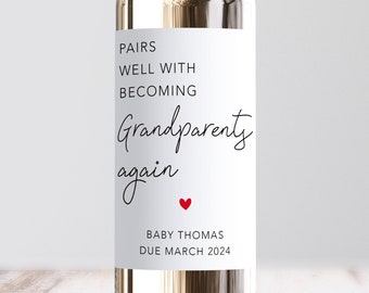 Pairs Well With Becoming Grandparents Again Wine Label, Personalised Pregnancy Announcement, Surprise Baby Announcement, Grandma, Grandad