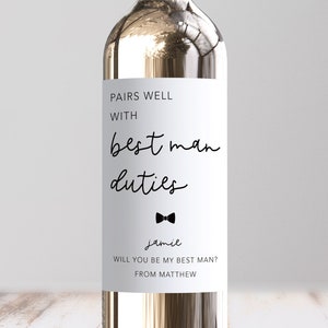 Personalised Pairs Well With Best Man Duties Wine Label, Custom Best Man Proposal, Will You Be Best Man, Can't Say I Do, Friend, Brother