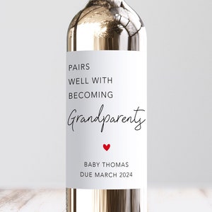 Pairs Well With Becoming Grandparents Wine Label, Personalised Pregnancy Announcement, Surprise Baby Announcement, Grandma, Grandad To Be