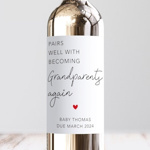 Pairs Well With Becoming Grandparents Again Wine Label, Personalised Pregnancy Announcement, Surprise Baby Announcement, Grandma, Grandad