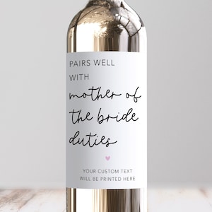 Personalised Pairs Well With Mother Of The Bride Duties Wine Label, Custom Wedding Announcement, Wedding Day, Mother Of Bride Gift, Thanks
