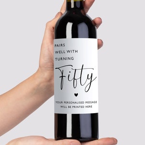Personnalisée avec une étiquette de vin pour l'âge de 50 ans, cadeau personnalisé pour 50e, anniversaire de la cinquantaine, ami, soeur, frère, tante, oncle, maman, papa