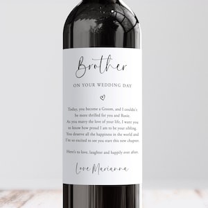 Étiquette de vin personnalisée à mon frère le jour de votre mariage, Cadeau soeur du marié, Matin de mariage, Frère et sœur personnalisé, Jeunes mariés du frère