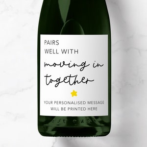 À marier avec Emménager ensemble Champagne Prosecco Label, pendaison de crémaillère, emménagerez-vous avec moi, félicitations, nouvelle maison, prêt hypothécaire