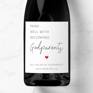 Se marie bien avec l'étiquette de champagne Prosecco Devenir parrainage, personnalisé Serez-vous mes parrains et marraines, cadeau personnalisé soeur marraine, frère