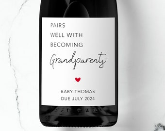 Pairs Well With Becoming Grandparents Champagne Prosecco Label, Personalised Pregnancy Announcement, Surprise Baby Reveal, Grandma, Grandad