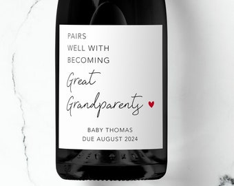 Pairs Well With Becoming Great Grandparents Champagne Prosecco Label, Personalised Pregnancy Announcement, Surprise Baby Reveal, Grandma