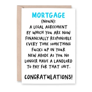 Funny Mortgage Card, Mortgage Wanker, Joke New House, Housewarming Card, Rude New Home Card, Friend Happy New Home, Sister, Brother, Cousin