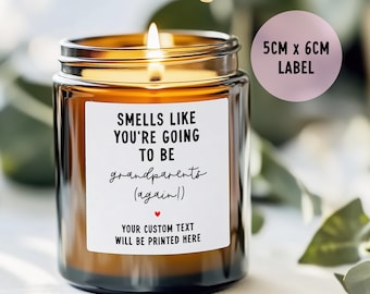 Personalised Grandparents Candle Label, Smells Like You're Going To Be Grandparents Again, Pregnancy Announcement, Baby Reveal Sticker