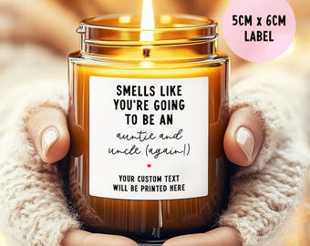 Personalised Auntie & Uncle Candle Label, Smells Like You're Going To Be An Auntie Uncle Again, Pregnancy Announcement, Baby Reveal Sticker