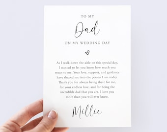 Personalised To My Dad On MY Wedding Day Card, Custom Wedding Morning, Father Of The Bride, Thank You Dad, Gift From Bride, From Daughter