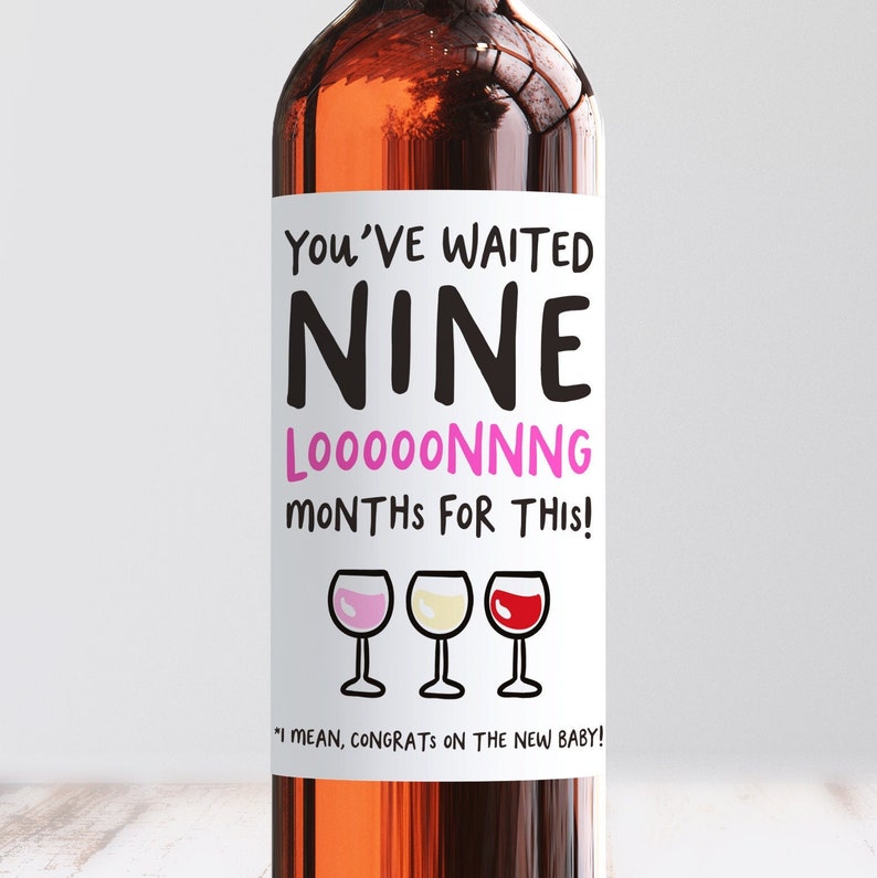 Funny Nine Months Baby Wine Label, New Baby Congratulations, A Mother's Sacrifice, New Mum, Baby Shower, Maternity Leave, Novelty Baby Gift image 1