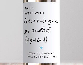 Pairs Well With Becoming A Grandad Again Wine Label, Personalised Pregnancy Announcement, Custom Baby Reveal, Grandpa, Prosecco Sticker