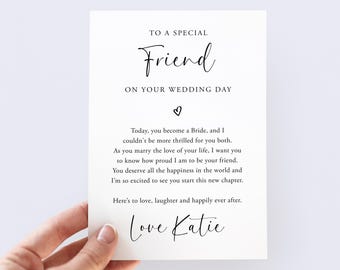 Personalised To A Special Friend On Your Wedding Day Card, From Bridesmaid Gift, Bride Wedding Morning, Custom Newlywed, Best Friend