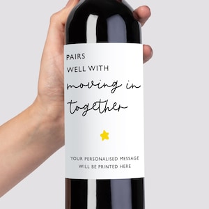 Pour emménager ensemble, étiquette de vin personnalisée, pendaison de crémaillère personnalisée, emménagerez-vous avec moi, félicitations, nouvelle maison, couple
