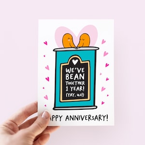 Pun We've Bean Together 1 Year Card, Favourite Human Bean, Our 1st Anniversary, Cute Funny Anniversary, Boyfriend, Girlfriend, Husband, Wife