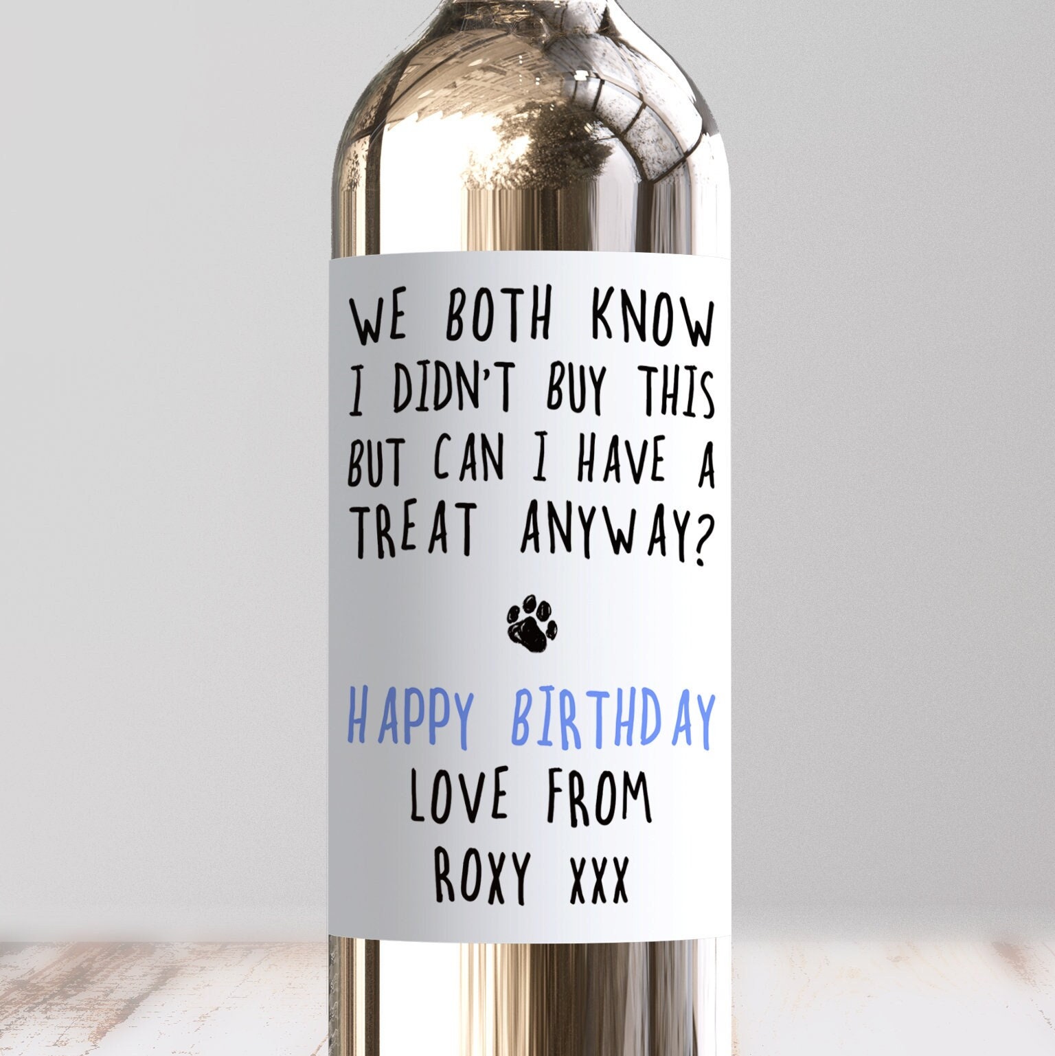 Happy Birthday From The Dog Wine Label, Personalised Granddog Gift, Dog Mum, Grandpup, Funny Dog Dad Birthday Gift, Custom Gift From Puppy