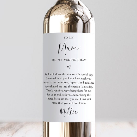 Personalised To My Mum On My Wedding Day Wine Label, Custom Wedding Morning Gift, Mother Of The Bride, Thank You Mum, Gift From Bride