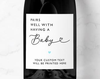 Pairs Well With Having A Baby Champagne Prosecco Label, Personalised Pregnancy Announcement, New Baby Congratulations Gift, Baby Boy Reveal