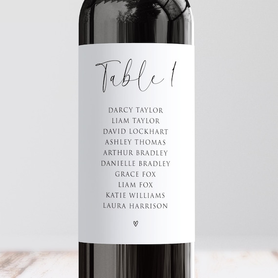 Personalised Wedding Table Seating Numbers Wine Labels, Unique Seating Plan, Custom Wine Bottle Seating Chart, Guest Name, Wedding Breakfast